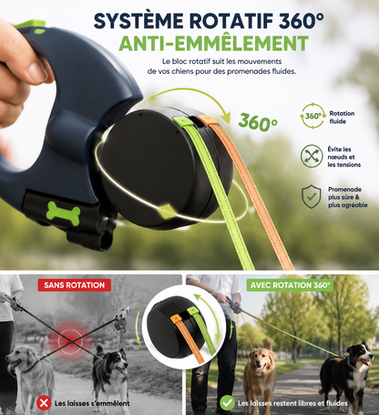 Laisse Double Chien Rétractable