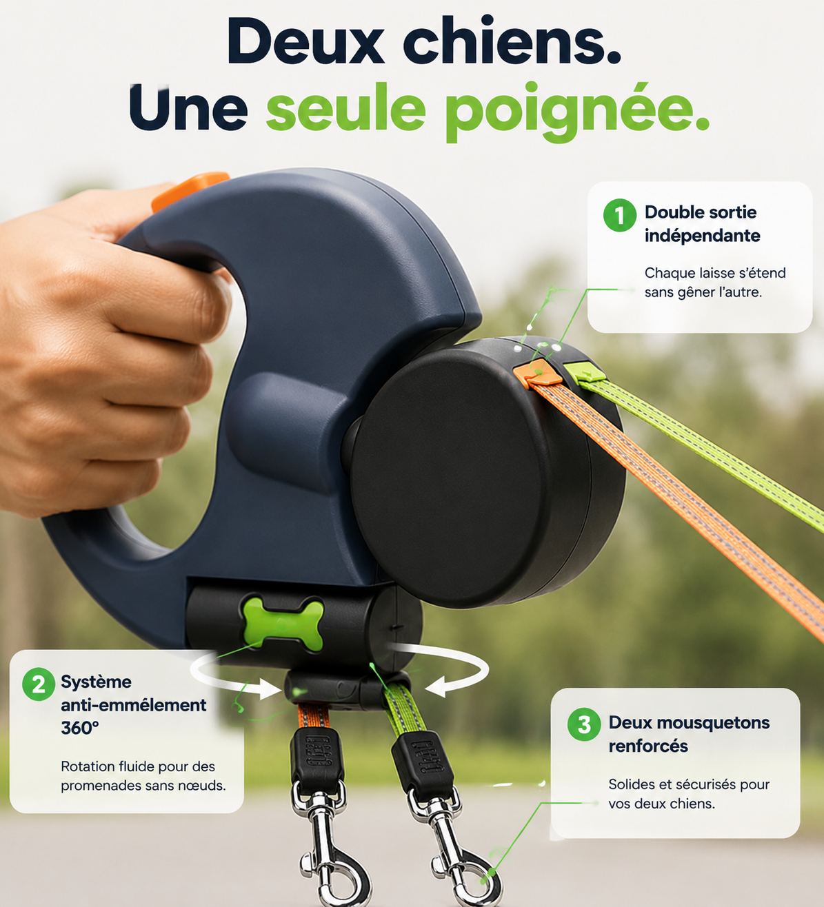 Laisse Double Chien Rétractable